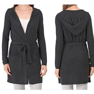 NWT TAHARI 100% Cashmere Cardigan Hooded Charcoal Gray Lounge Robe XL
